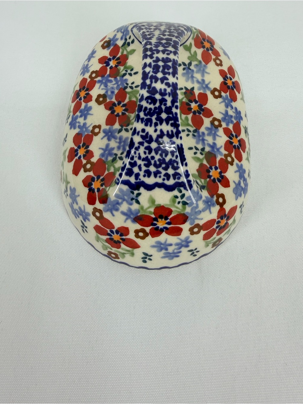Polish Pottery Red Blue Floral Butter Dish Lid Only 6.5” - Picture 7 of 7